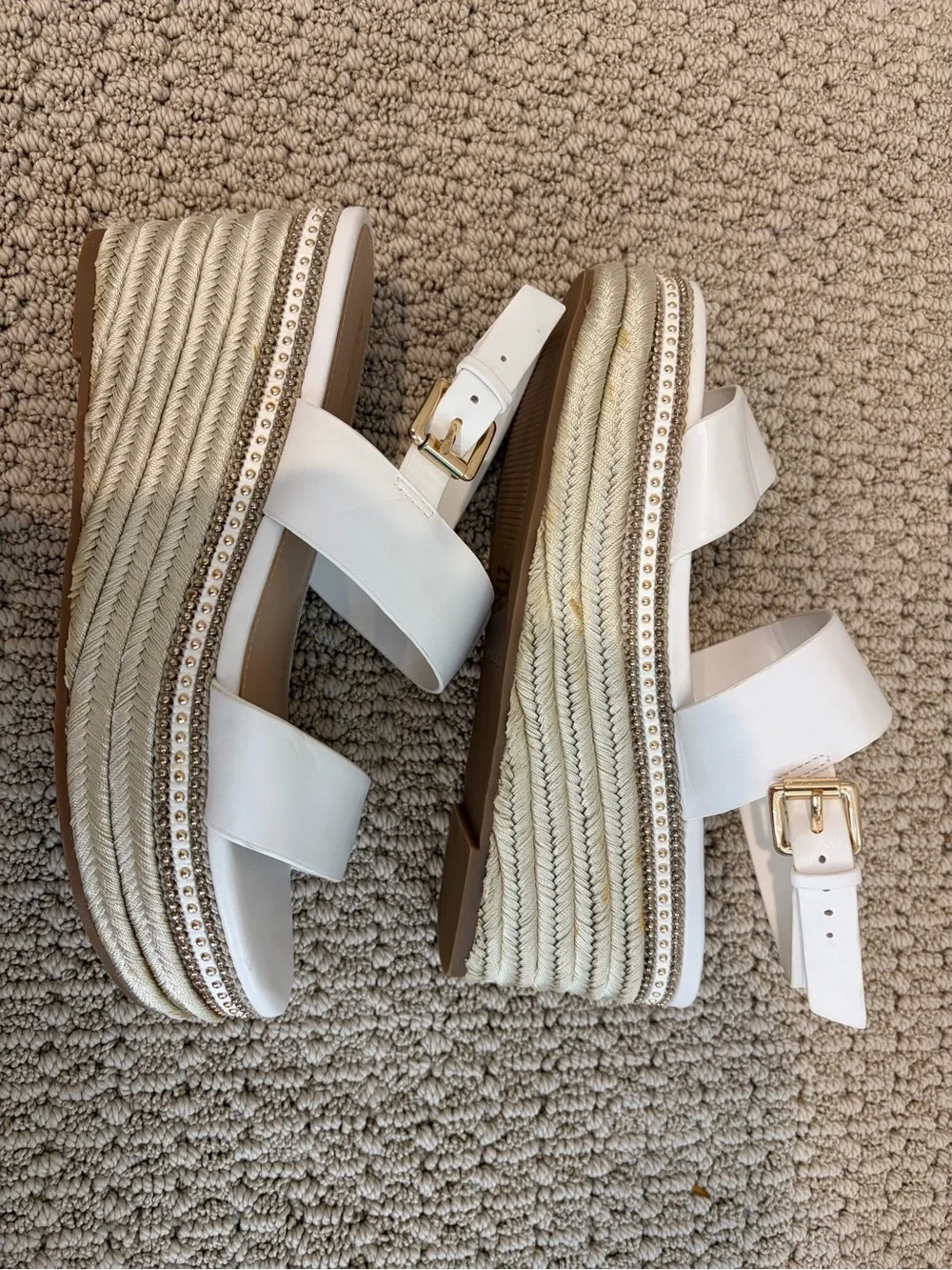 Aldo White Double-Strap Platform Espadrille Sandals